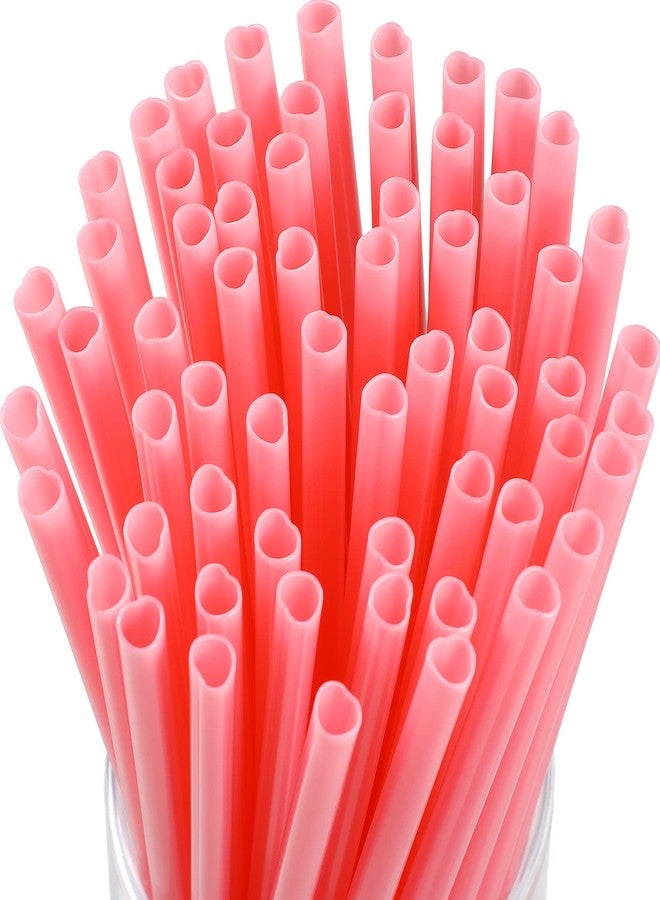 Pickmesh 100 Pieces 100 Pieces Valentine Straws Heart Shaped Pink Plastic Disposable Drinking Cute Coffee Milk Straw Valentine Party Favors for Bridal Shower Wedding Supplies - Image 1